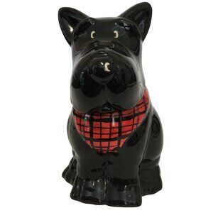 VTG MISR Japan Scottie Dog Cookie Jar Black Ceramic Red Plaid Scarf Treat Jar